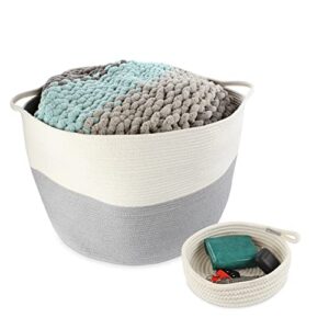 creekview home emporium extra large cotton rope basket 24” x 17” woven cotton storage basket with handles for blankets and toys, storage decor for living room, bedroom or kids room