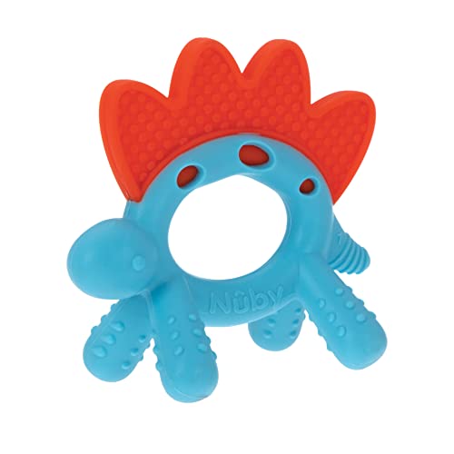 Nuby Geo Zoos Massaging Teether - Baby Teething Toy - Soft BPA-Free Easy Grip - 3+ Months - Dino