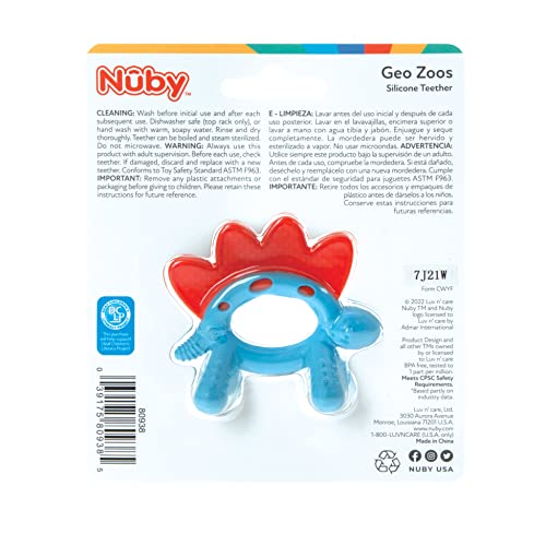 Nuby Geo Zoos Massaging Teether - Baby Teething Toy - Soft BPA-Free Easy Grip - 3+ Months - Dino