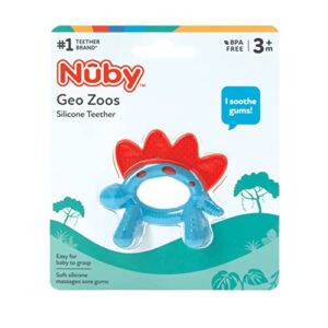 Nuby Geo Zoos Massaging Teether - Baby Teething Toy - Soft BPA-Free Easy Grip - 3+ Months - Dino