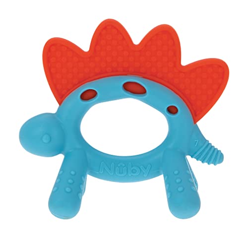 Nuby Geo Zoos Massaging Teether - Baby Teething Toy - Soft BPA-Free Easy Grip - 3+ Months - Dino