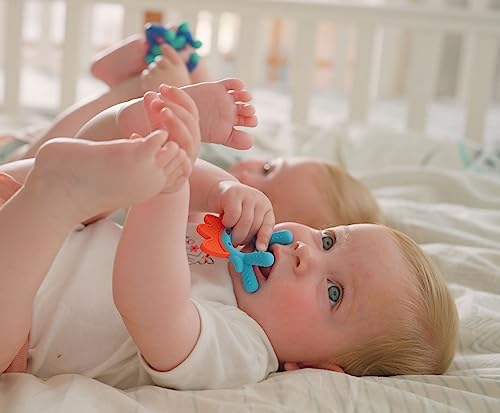 Nuby Geo Zoos Massaging Teether - Baby Teething Toy - Soft BPA-Free Easy Grip - 3+ Months - Dino