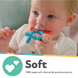 Nuby Geo Zoos Massaging Teether - Baby Teething Toy - Soft BPA-Free Easy Grip - 3+ Months - Dino