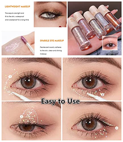 Go Ho Glitter Eyeshadow Makeup,Liquid Glitter Under Eye Shadow Bling,Glitter Eyeliner Diamond Sparkle Eye Stick,Shimmer and Shine Korean Makeup Glitter Lip Gloss for Women Eye Glitter,05# Golden Glitter