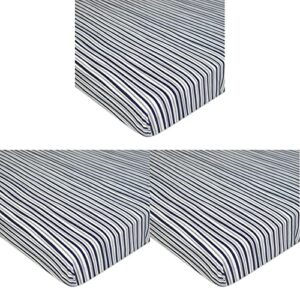 american baby company printed 100% cotton jersey knit fitted portable/mini-crib sheet for boys and girls, navy fun stripe, 24"x38"(pack of 3)