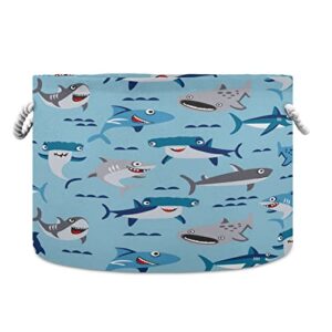 Kigai Cute Sharks Cotton Rope Basket Large Collapsible Baby Laundry Basket Blanket Basket Kid's Toy Storage Basket Organizer for Nursery Bedroom Home Decor