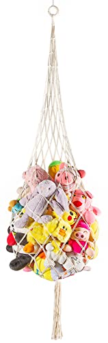 Large Stuffed Animal Net or Hammock, Stuffed Animal Hammock for Hanging, Corner Toy Hammock for Stuffed Animals, Stuffed Animal Storage for Bedroom Nursery Kids Room(Cream)