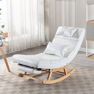taiweny rocking chair nursery, pu leather upholstered rocker recliner chair with pillows & foot rest, armless lounge chairs nursing glider for living room bedroom office (pu, white)