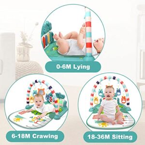 BOMPOW Baby Play Mat Baby Gym, Play Piano Baby Activity Gym Mat with Music and Lights, Piano Gym, Early Development Baby Play Mat Gift for Babies Newborn