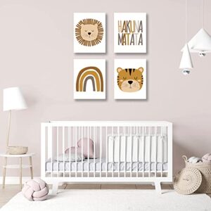 zaixko Boho Baby Room Decor Lion Safari Animals Rainbow Nursery Wall Decor Boho Rainbow Wall Art Canvas Prints Pictures Framed for Boy Nursery Decor