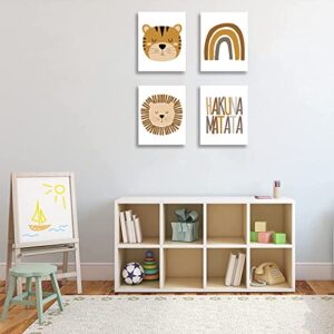 zaixko Boho Baby Room Decor Lion Safari Animals Rainbow Nursery Wall Decor Boho Rainbow Wall Art Canvas Prints Pictures Framed for Boy Nursery Decor