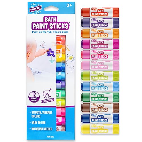 Tub Works™ Bath Paint Sticks™ Bath Toy, 12 Count | Nontoxic, Washable Bathtub Paint for Kids & Toddlers | Twistable Sticks Draw Smoothly on Tub Walls | Smooth, Vibrant Alternative to Bath Crayons