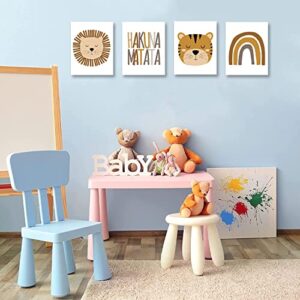 zaixko Boho Baby Room Decor Lion Safari Animals Rainbow Nursery Wall Decor Boho Rainbow Wall Art Canvas Prints Pictures Framed for Boy Nursery Decor