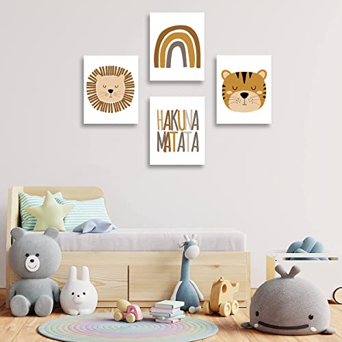 zaixko Boho Baby Room Decor Lion Safari Animals Rainbow Nursery Wall Decor Boho Rainbow Wall Art Canvas Prints Pictures Framed for Boy Nursery Decor