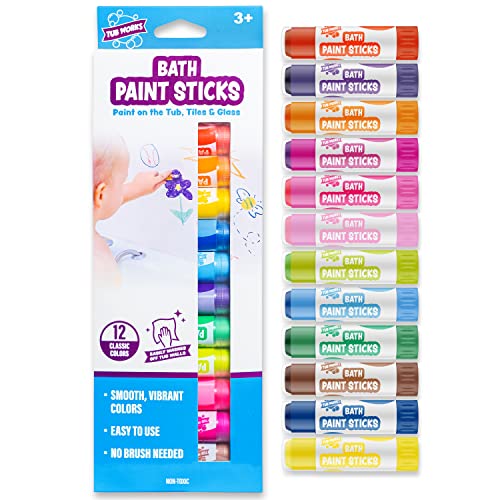 Tub Works™ Bath Paint Sticks™ Bath Toy, 12 Count | Nontoxic, Washable Bathtub Paint for Kids & Toddlers | Twistable Sticks Draw Smoothly on Tub Walls | Smooth, Vibrant Alternative to Bath Crayons