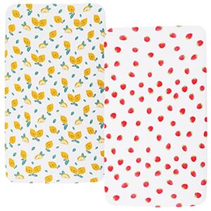 100% jersey knit cotton bassinet sheet set 2 pack (33" x 19"), ultra soft stretch compatible with mika micky, baby delight, dream on me, amke and other rectangle mattress, lemon and strawberry