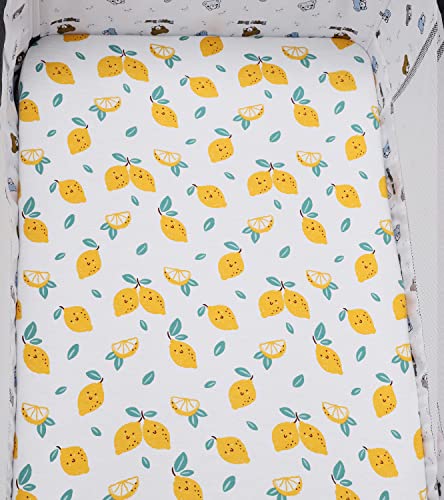 100% Jersey Knit Cotton Bassinet Sheet Set 2 Pack (33" x 19"), Ultra Soft Stretch Compatible with Mika Micky, Baby Delight, Dream On Me, Amke and Other Rectangle Mattress, Lemon and Strawberry