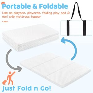 Stuffed®️ Waterproof Pack and Play Mattress, Tri-fold Travel Pack n Play Mattress Pad, Playard Mattresses, Toddler Playpen Mattress, Mini Crib Mattress Nap Mat Foldable, 38 x 26 inch