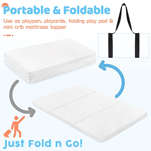 Stuffed®️ Waterproof Pack and Play Mattress, Tri-fold Travel Pack n Play Mattress Pad, Playard Mattresses, Toddler Playpen Mattress, Mini Crib Mattress Nap Mat Foldable, 38 x 26 inch