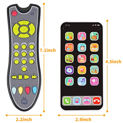 POYAMOC TV Remote Control Toy/Baby Phone Toy Playset/Musical Play with Light and Sound/for 6 Months+ Toddlers Boys or Girls Preschool Education/Three Language Modes: English, French and Spanish (2PCS)