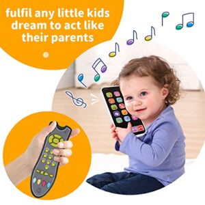 POYAMOC TV Remote Control Toy/Baby Phone Toy Playset/Musical Play with Light and Sound/for 6 Months+ Toddlers Boys or Girls Preschool Education/Three Language Modes: English, French and Spanish (2PCS)