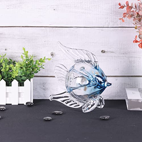 XIYOUQI Coastal Decor Glass Fish Figurines Blue Glass Fish Sculpture, Modern beachcombers Coastal Life Ocean Crystal Art Tropical Fish Sea Animals Collectible Figurines for Living Room, Bedroom,Office