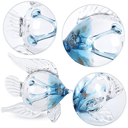 XIYOUQI Coastal Decor Glass Fish Figurines Blue Glass Fish Sculpture, Modern beachcombers Coastal Life Ocean Crystal Art Tropical Fish Sea Animals Collectible Figurines for Living Room, Bedroom,Office