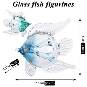 XIYOUQI Coastal Decor Glass Fish Figurines Blue Glass Fish Sculpture, Modern beachcombers Coastal Life Ocean Crystal Art Tropical Fish Sea Animals Collectible Figurines for Living Room, Bedroom,Office