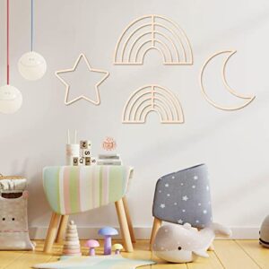 4 Pieces Cloud Wall Decor Boho Nursery Decor Wooden Star Decor Baby Nursery Rattan Moon Wall Decor Wooden Rainbow for Nursery Children Baby Kids Boys Girls Bedroom Decor (Cloud, Rainbow, Moon)