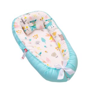 baby lounger for co sleeping newborn lounger cover sleeper baby sleeping bed, 100% soft breathable newborn lounger nest for 0-12 months infant lounger floor (b3-lake blue rabbit)