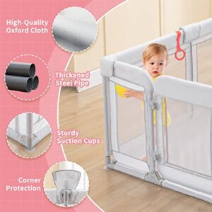 Baby Playpen, 71''x71'' Extra Large Playpens for Babies and Toddlers, Baby Fence with Sturdy Swing Door of Double Lock System, Safety Baby Play Yard with Soft Breathable Mesh (71''x 71''x 27'') Grey