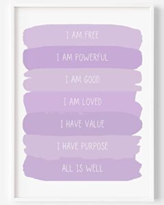 positive affirmations art inspirational wall art for girls room purple aesthetic wall décor for toddler bedroom purple nursery wall art purple wall decor for girls bedroom unframed (purple, 8x10)