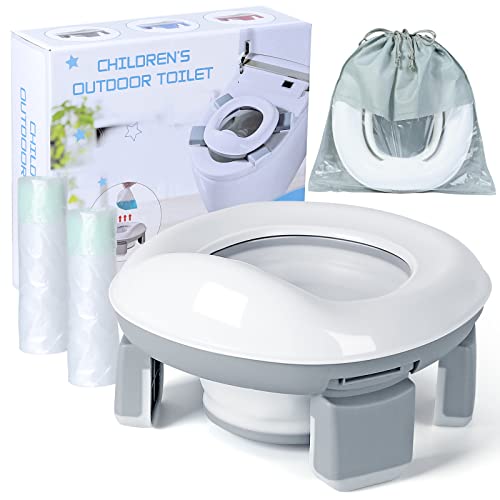 Orzbow Portable Potty Training Toilet for Boys and Girls with Storage Bag - Foldable Travel Potty Chair, Toddler Potty Seat for Indoor and Outdoor, Easy to Clean, Includes Free 40pcs Travel Bags(Gray)