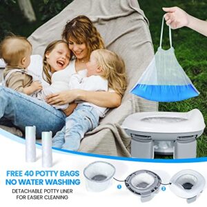 Orzbow Portable Potty Training Toilet for Boys and Girls with Storage Bag - Foldable Travel Potty Chair, Toddler Potty Seat for Indoor and Outdoor, Easy to Clean, Includes Free 40pcs Travel Bags(Gray)