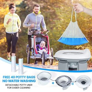 Orzbow Portable Potty Training Toilet for Boys and Girls with Storage Bag - Foldable Travel Potty Chair, Toddler Potty Seat for Indoor and Outdoor, Easy to Clean, Includes Free 40pcs Travel Bags(Gray)