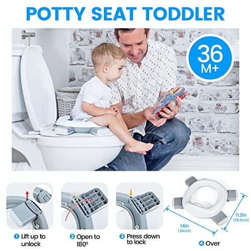 Orzbow Portable Potty Training Toilet for Boys and Girls with Storage Bag - Foldable Travel Potty Chair, Toddler Potty Seat for Indoor and Outdoor, Easy to Clean, Includes Free 40pcs Travel Bags(Gray)