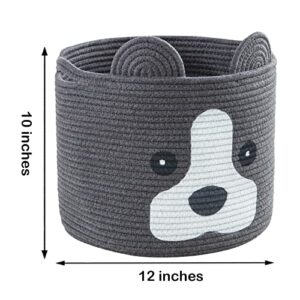 HomeyPine Dog Shaped Basket, Baby Nursery Basket for Toys, Towels, Clothes, Cotton Rope Animal Storage Basket for Kids | Dog Gift Basket - 12" L X 10" H, Dark Grey