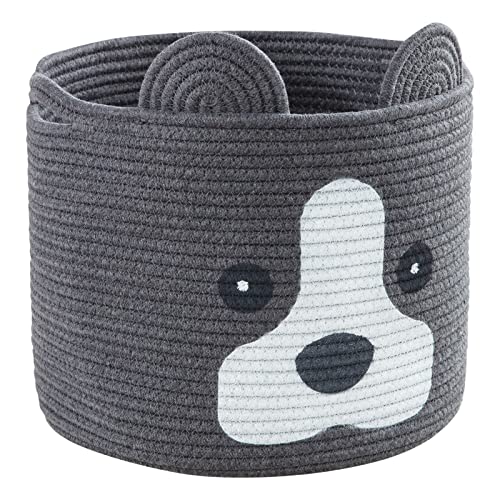 HomeyPine Dog Shaped Basket, Baby Nursery Basket for Toys, Towels, Clothes, Cotton Rope Animal Storage Basket for Kids | Dog Gift Basket - 12" L X 10" H, Dark Grey