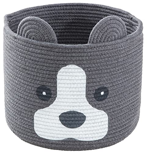 HomeyPine Dog Shaped Basket, Baby Nursery Basket for Toys, Towels, Clothes, Cotton Rope Animal Storage Basket for Kids | Dog Gift Basket - 12" L X 10" H, Dark Grey