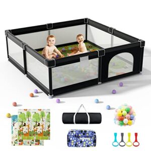 lutikiang baby playpen, 79" x 71" extra large playpen, play pen for babies and toddlers, indoor outdoor kids play pen, sturdy safety kid play yard, baby fence with gate, play pin for toddler (black)