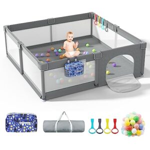 lutikiang baby playpen, 79" x 71" extra large playpen for babies and toddlers with gates, baby play yards, baby fence play area, safety indoor baby play area with ocean balls (grey)