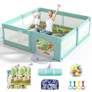 lutikiang baby playpen, 79" x 71" extra large playpen for babies and toddlers with gates, baby play yards, baby fence play area, safety indoor baby play area with ocean balls (grey)