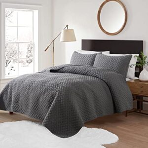 B2EVER Dark Grey Twin Size Quilt Bedding Sets with Pillow Sham, Lightweight Soft Bedspread Coverlet, Quilted Blanket Thin Comforter Bed Cover for All Season Spring Summer, 2 Pieces, 68x90 inches