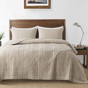 b2ever beige quilt queen size bedding sets with pillow shams, lightweight soft bedspread coverlet, quilted blanket thin comforter bed cover for all season spring summer, 3 pieces, 90x90 inches