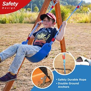 Dolphin Playground Wooden Swing Sets for Backyard with 6FT Slide, Outdoor Playset for Kids with Sand Pit, Climbing Wall, and 2 Belt Swings, Heavy Duty Playground Accessories, Ages 2-9