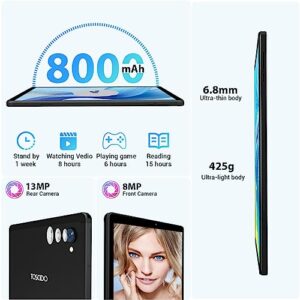 TOSCiDO Tablet 2023 Android 12 Tablets 10.3 inch 2K FHD Tableta,15GB Ram 128GB ROM 2TB Expand,8 Core 12nm CPU Tablet PC,2000 * 1200 IPS, in-Cell LCD Screen,8000mAh,5G WiFi,GPS,8+13MP Camera,Black