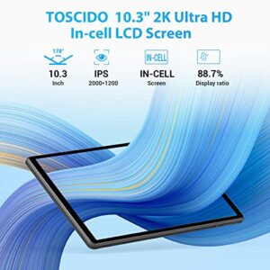 TOSCiDO Tablet 2023 Android 12 Tablets 10.3 inch 2K FHD Tableta,15GB Ram 128GB ROM 2TB Expand,8 Core 12nm CPU Tablet PC,2000 * 1200 IPS, in-Cell LCD Screen,8000mAh,5G WiFi,GPS,8+13MP Camera,Black