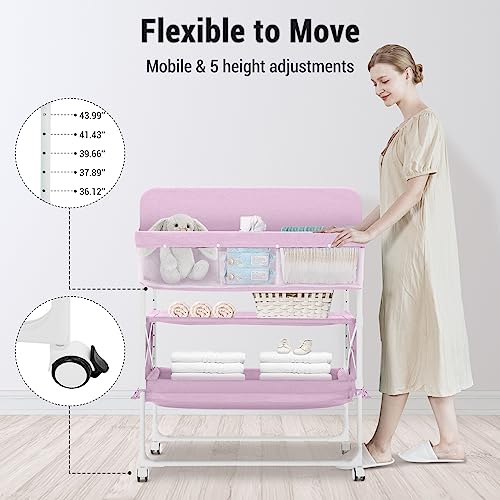 SEA PUNK Portable Baby Diaper Changing Table, Foldable Diaper Changing Tables, Waterproof Diaper Changing Pad, Height Adjustable Changing Diaper Station for Infant and Nursery, Mobile Changing Table