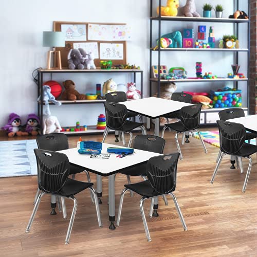 Romig Kee 30 in. Square Adjustable Classroom Table- White & 4 Andy 12 in. Stack Chairs- Black & Grey Base