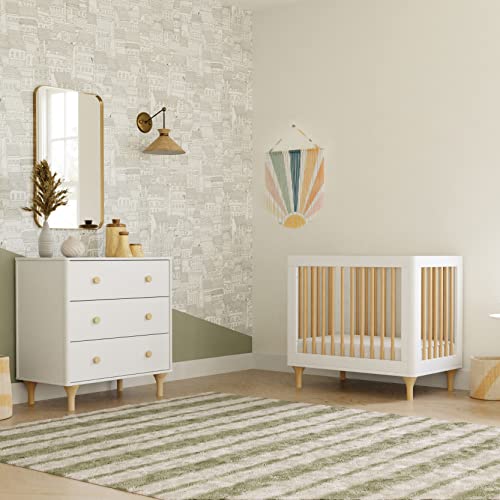 Babyletto Lolly 4-in-1 Convertible Mini Crib and Twin Bed with Toddler Bed Conversion Kit in White and Natural, Greenguard Gold Certified